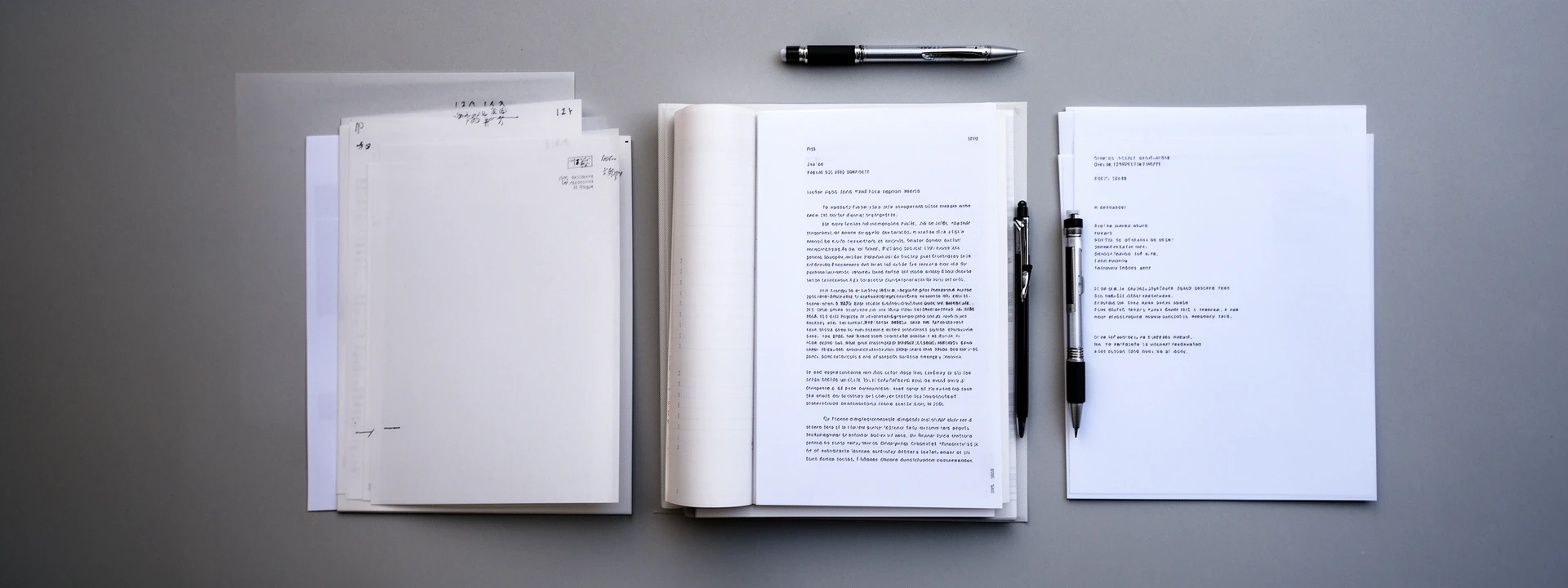 Papers, a diary and a printed letter laid out across a desk