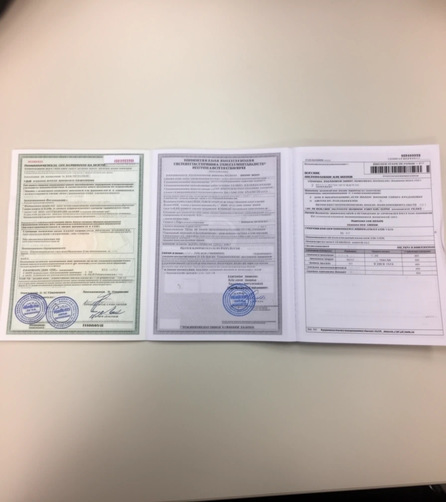 V5C registration document, service book and a sales invoice side by side